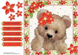 Christmas Teddy Bear with Red Flowers 8x8