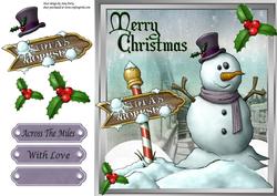 Snowman with Santa's Grotto Sign 8x8