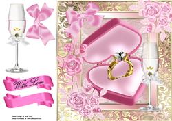 Gold Engagement Ring in Pink Box with Roses 8x8