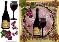 Vintage Wine with Glass & Grapes 8x8