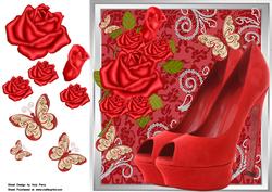 Beautiful Red High Heel Shoes with Roses 8x8