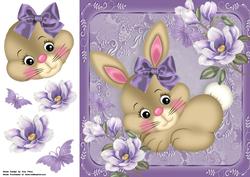 Cute Brown Bunny with Purple Bow 8x8