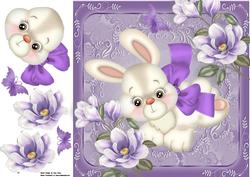 Cute White Bunny with Purple Bow 8x8