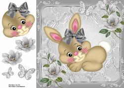 Cute Brown Bunny with Silver Bow 8x8
