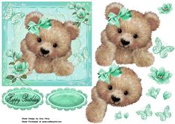 Cute Brown Bear with Turquoise Bow 6x6 Aprox