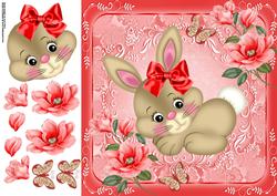 Cute Brown Bunny with Red Bow 8x8