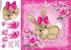 Cute Brown Bunny with Pink Bow 8x8