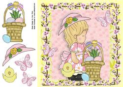 Cute Little Girl in Pink Daisy Dress with Basket 8x8