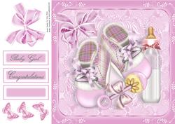 Baby Girl Boots,bottle & Rattle 8x8