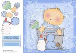 Baby Boy in Bucket with Toys 8x8