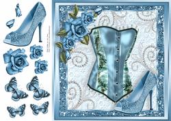 Beautiful Pale Blue Corset, Shoe & Roses 8x8