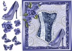 Beautiful Dark Blue Corset, Shoes & Roses 8x8