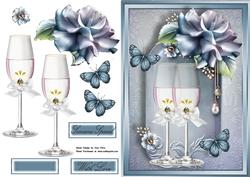 Champagne Glass's with Light Blue Roses