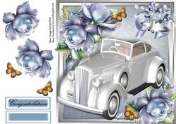 Beautiful Cream Wedding Car with Blue Roses 8x8