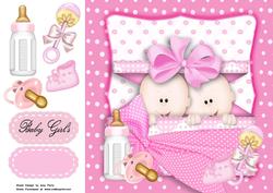 Cute Twin Baby Girls in Pink Polka Dot Box 8x8