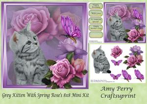 Cute Grey Kitten with Spring Rose's 8x8 Mini Kit