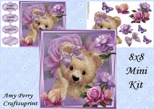 Tatty Brown Bear with Roses 8x8 Mini Kit