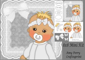 Blonde New Baby in White Baby Grow 8x8 Mini Kit