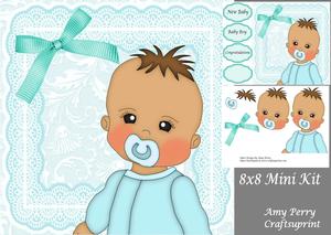 Baby Boy Brown Hair in Blue Baby Grow 8x8 Mini Kit