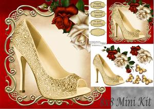 Beautiful Gold Glitz Shoe with Roses 8x8 Mini Kit