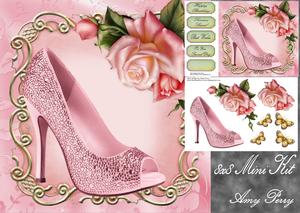 Beautiful Pink Glitz Shoe with Roses 8x8 Mini Kit