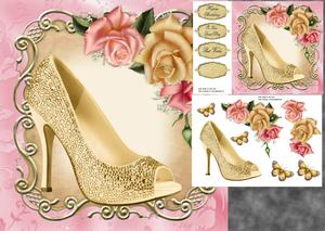 Gorgeous Gold Glitz Shoe with Pink Roses 8x8 Mini Kit