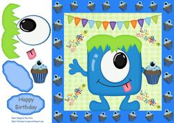 One-eyed Blue Monster with Cupcake 8x8