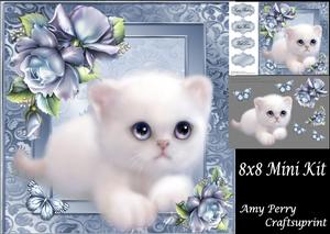Cute White Fluffy with Blue Roses 8x8 Mini Kit