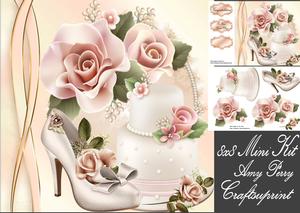Beautiful Pink Flowers & Wedding Cake 8x8 Mini Kit