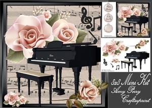 Beautiful Black Grand Piano with Pink Roses 8x8 Mini Kit