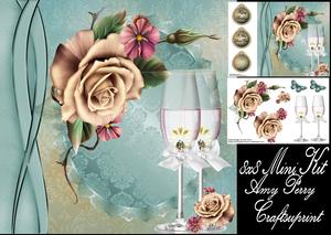Beautiful Cream Roses with Champagne Glasses 8x8 Mini Kit