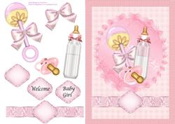 Baby Girl Rattle, Bottle & Dummy