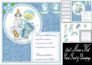 Boys Bottle,dummy,rattle & Booties 8x8 Mini Kit