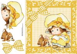 Pretty Little Girl with Yellow Gingham Bonnet 8x8