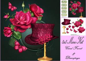 Beautiful Deep Pink Rose's with Top Hat 8x8 Mini Kit