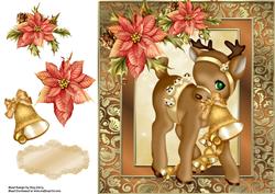 Beautiful Gold Reindeer with Poinsetta 8x8