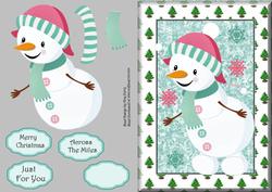 Snowman with Pink & Blue Hat