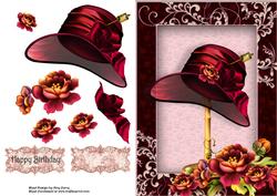Beautiful Vintage Flowers with Deep Red Floppy Hat