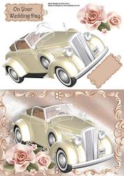 Beautiful Cream Wedding Car with Pink Roses