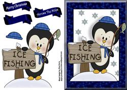 Cute Penguin with "ice Fishing" Sign