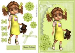 Gorgeous Kiki Girl in Green Dress with Teddy Bear