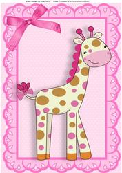 Cute Pink Giraffe with Bow A4