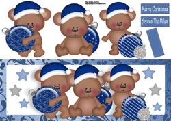 3 Christmas Bears with Blue and Silver Baubles Dl