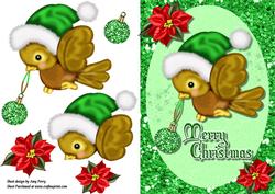 Cute Bird with Green Santa Hat