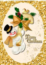 Snowman with Gold Candy Cane A4
