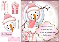 Pink Snowman Looking Up with Poem 8x8