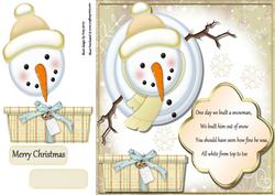 Beige Snowman Looking Up with Poem 8x8