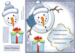 Blue Snowman Looking Up with Poem 8x8