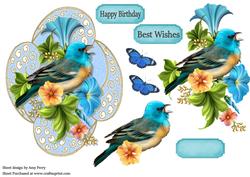 Beautiful Blue Bird in Flowers Topper
