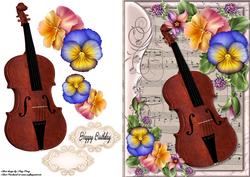 Beautiful Violin with Pansies